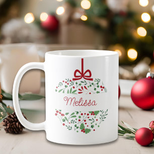 Classic Modern Red Green Floral Berries Christmas Coffee Mug