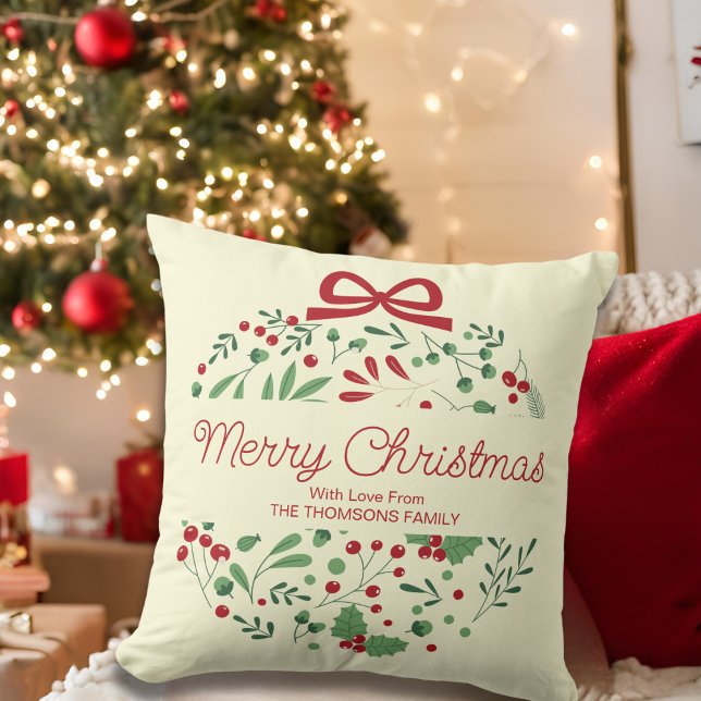 Classic Modern Red Green Floral Berries Christmas  Cushion (Creator Uploaded)