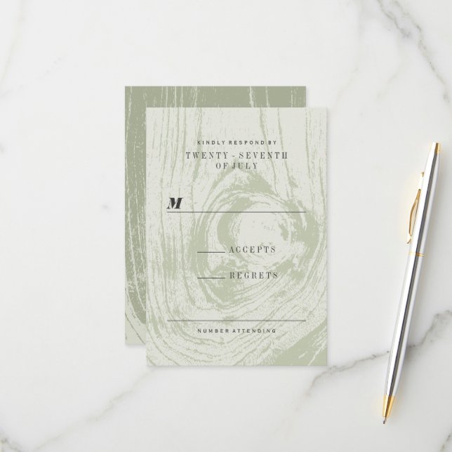 Classic Modern Rustic Wood Grain Spring Wedding RSVP Card (Front/Back In Situ)