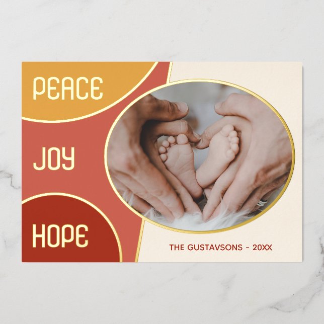 Classic Modern Seasons Greetings Gold Foil Holiday Card (Front)