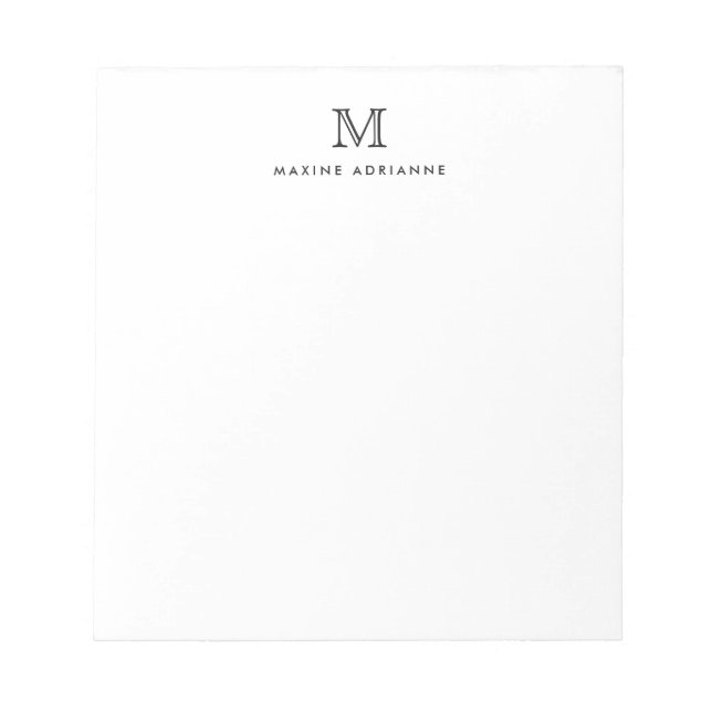 Classic Modern Simple Basic Grey Monogram Initial Notepad (Front)