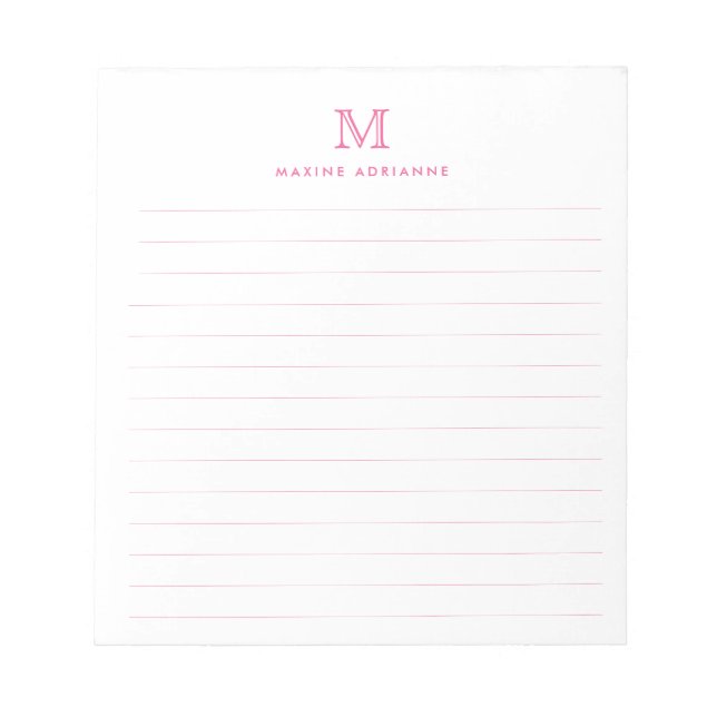 Classic Modern Simple Blush Pink Monogram Lined Notepad (Front)