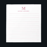 Classic Modern Simple Burgundy Red Monogram Lined Notepad<br><div class="desc">Classic Modern Simple Basic Classic Burgundy Red Monogram Lined Notepad</div>