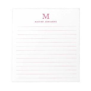 Classic Modern Simple Burgundy Red Monogram Lined Notepad