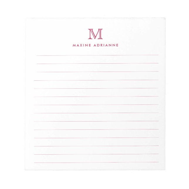 Classic Modern Simple Burgundy Red Monogram Lined Notepad (Front)