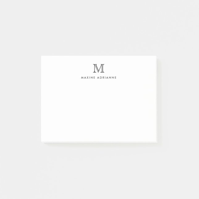 Classic Modern Simple Clean Grey Monogram Initial Post-it Notes (Front)