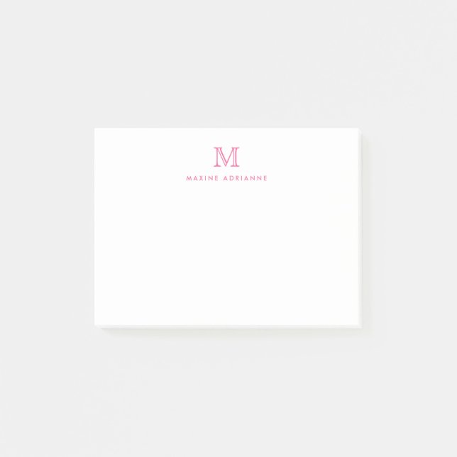Classic Modern Simple Clean Hot Pink Monogram Post-it Notes (Front)