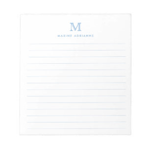 Classic Modern Simple Dusty Blue Monogram Lined Notepad