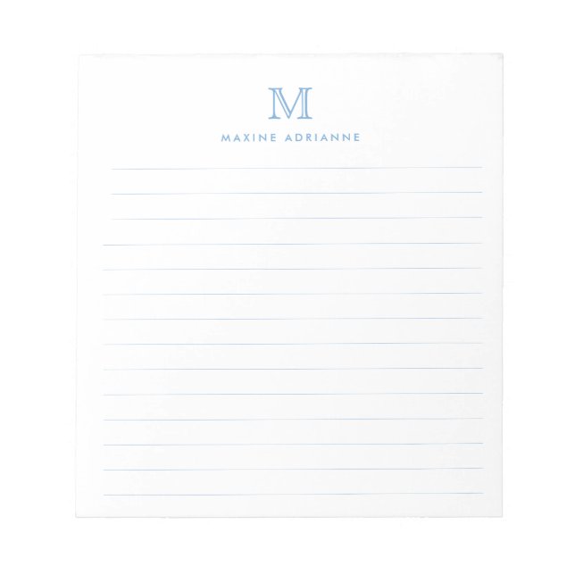 Classic Modern Simple Dusty Blue Monogram Lined Notepad (Front)