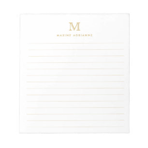 Classic Modern Simple Faux Gold Monogram Lined Notepad