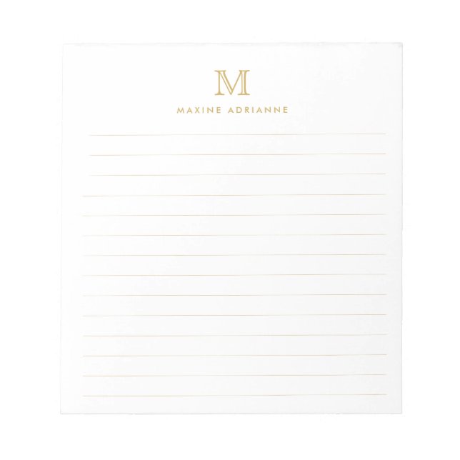 Classic Modern Simple Faux Gold Monogram Lined Notepad (Front)
