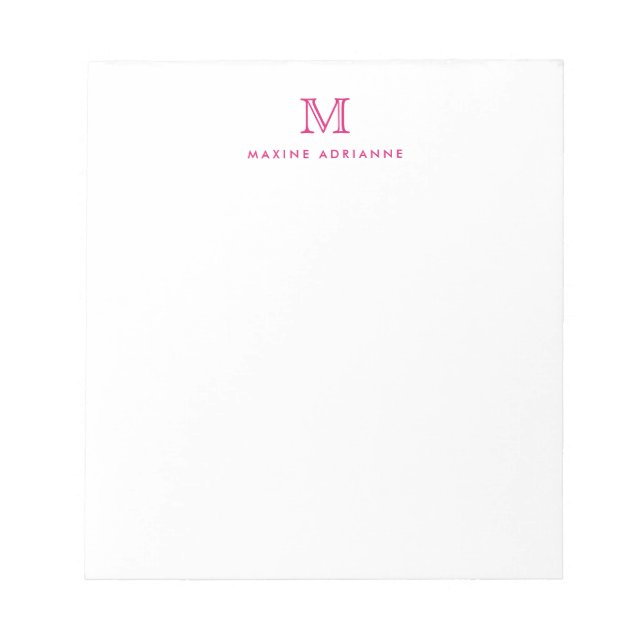 Classic Modern Simple Hot Pink Monogram Initial Notepad (Front)