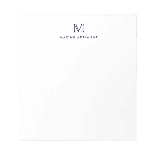 Classic Modern Simple Navy Blue Monogram Initial Notepad | Zazzle