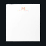 Classic Modern Simple Orange Monogram Initial Notepad<br><div class="desc">The design features a personalised monogram initial and name in a simple and modern typographic font.</div>