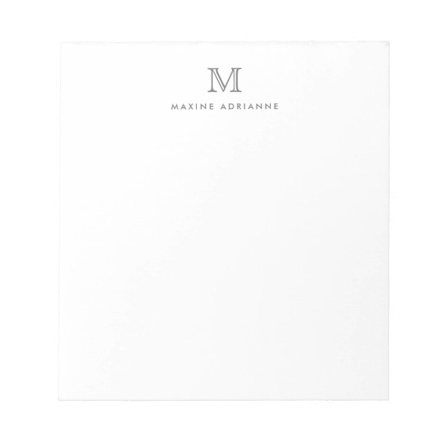 Classic Modern Simple Silver Grey Monogram Notepad (Front)