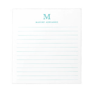 Classic Modern Simple Teal Green Monogram Lined Notepad