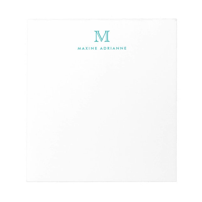 Classic Modern Simple Teal Green Monogram Notepad (Front)