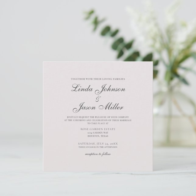 Classic Modern Square Light Blush Pink Wedding Invitation (Standing Front)