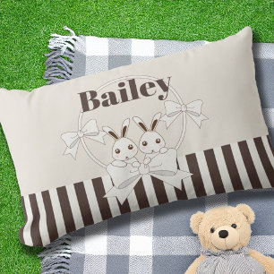 Classic Modern Stripe Cute Cartoon Bunny Lumbar Cushion