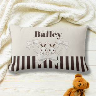 Classic Modern Stripe Cute Twin Bunny Girl Lumbar Cushion