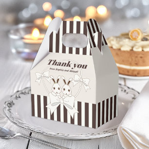 Classic Modern Stripe Cute Twin Bunny Girl Party Favour Box