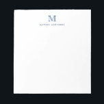 Classic Modern Stylish Navy Blue Monogram Initial Notepad<br><div class="desc">The design features a personalised monogram initial and name in a simple and modern typographic font.</div>