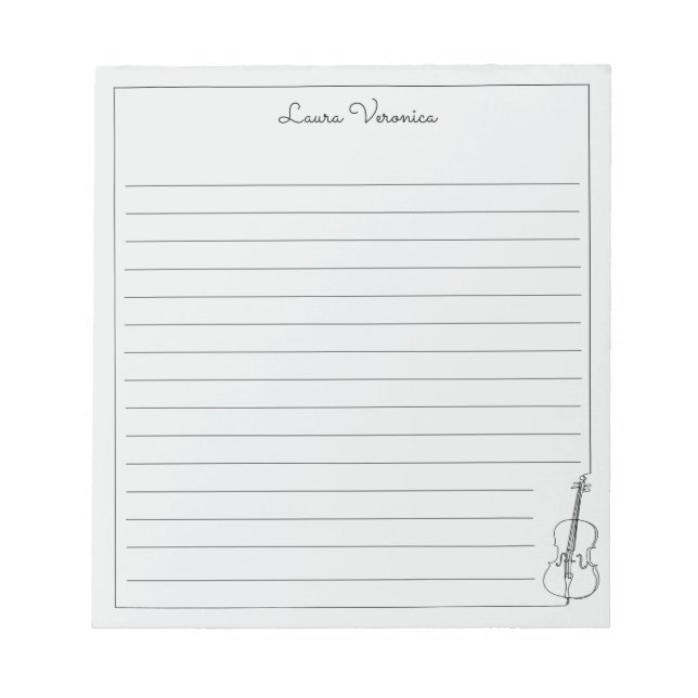 Classic Modern Violin Cello Name Lined Notepad (Front)