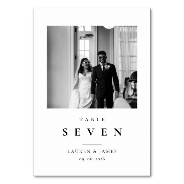 Classic Modern Wedding Photo Table Number Card (Front)
