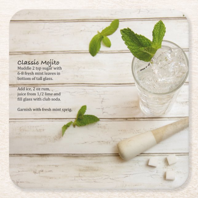 Classic Mojito Square Paper Coaster (Front)