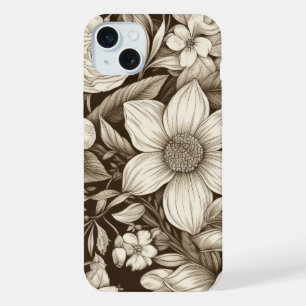 Classic Monochrome Floral with Vintage Mood iPhone 15 Plus Case