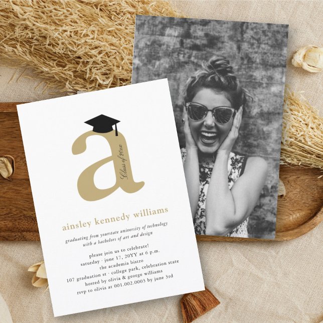 Classic Monogram Alphabet A Photo Graduation Party Invitation (Creator Uploaded)