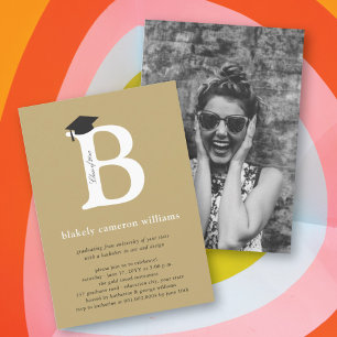 Classic Monogram Alphabet B Photo Graduation Party Invitation