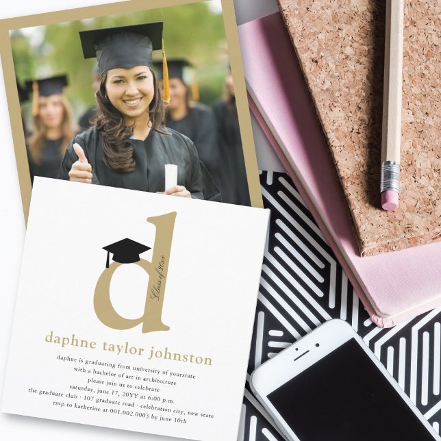 Classic Monogram Alphabet D Photo Graduation Party Invitation (Creator Uploaded)