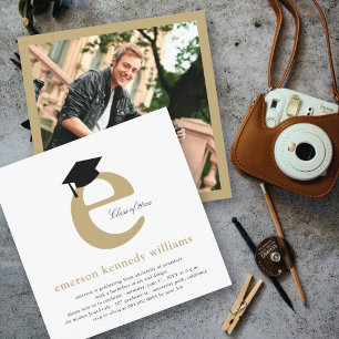 Classic Monogram Alphabet E Photo Graduation Party Invitation