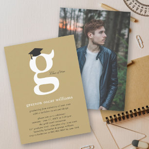 Classic Monogram Alphabet g Photo Graduation Party Invitation