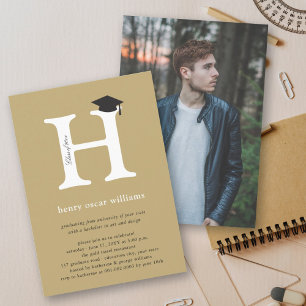 Classic Monogram Alphabet H Photo Graduation Party Invitation