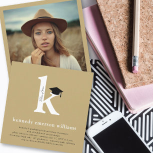 Classic Monogram Alphabet K Photo Graduation Party Invitation