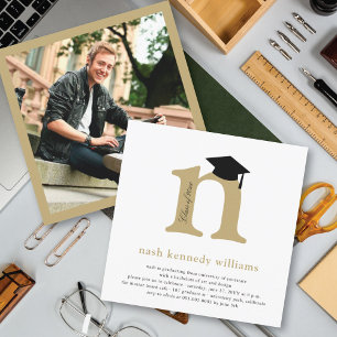 Classic Monogram Alphabet N Photo Graduation Party Invitation