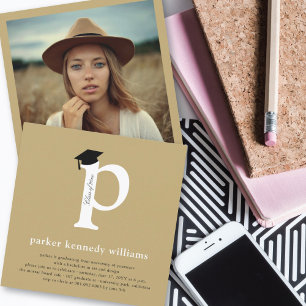 Classic Monogram Alphabet P Photo Graduation Party Invitation