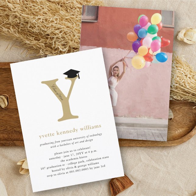 Classic Monogram Alphabet Photo Graduation Y Party Invitation (Creator Uploaded)