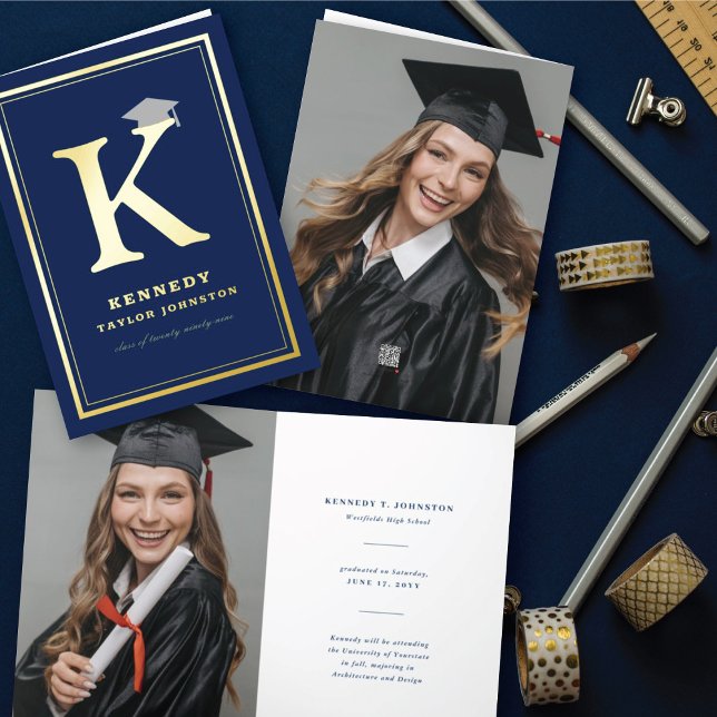 Classic Monogram Alphabet Simple Photo Graduation Foil Greeting Card (Creator Uploaded)