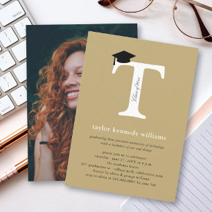 Classic Monogram Alphabet T Photo Graduation Party Invitation