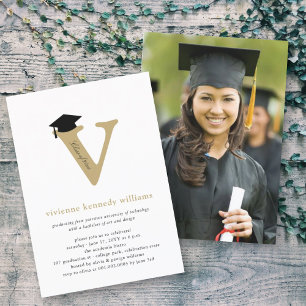 Classic Monogram Alphabet V Photo Graduation Party Invitation