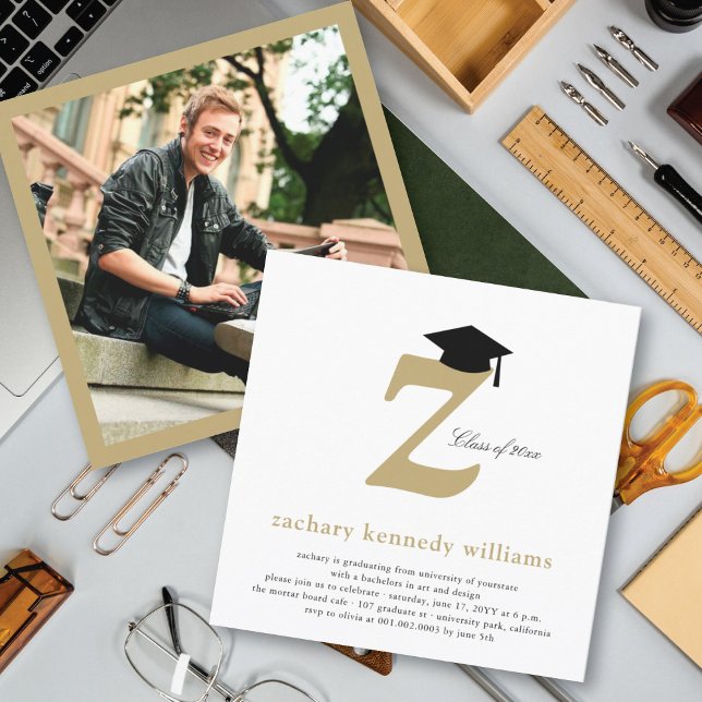 Classic Monogram Alphabet Z Photo Graduation Party Invitation (Creator Uploaded)