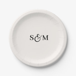 Classic Monogram Ampersand Ivory Wedding Paper Plate