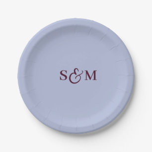 Classic Monogram Ampersand Periwinkle Wedding Paper Plate
