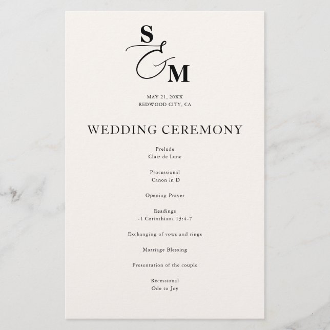 Classic Monogram Ampersand Wedding Program (Front)