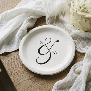 Classic Monogram Ampersand Wedding White Paper Plate