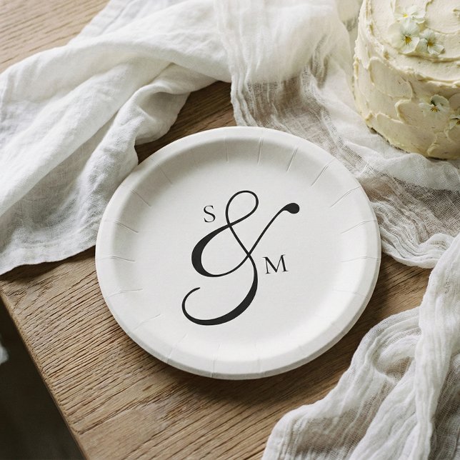 Classic Monogram Ampersand Wedding White Paper Plate (Creator Uploaded)