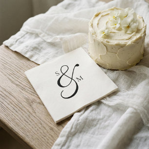 Classic Monogram Ampersand White Wedding Napkin